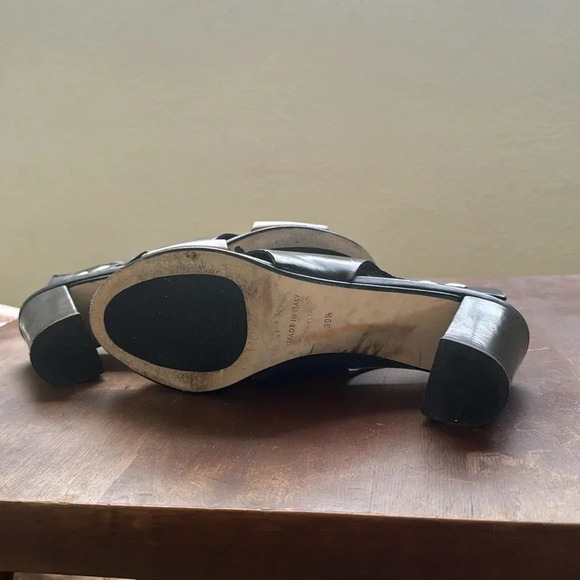 ANYI LU Handmade Italy Black & silver Metallic Leather Heel Size 8.5 slingback - Picture 10 of 14